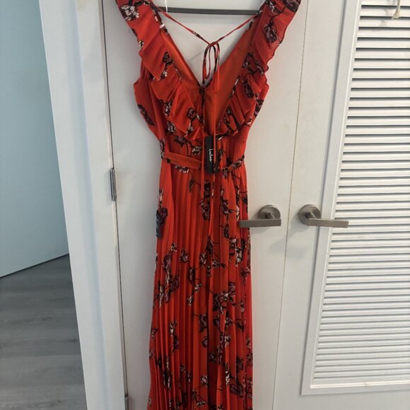 New Lulus Small Orange Floral Chiffon Maxi Dress | New with Tags | Small - Picture 5 of 6